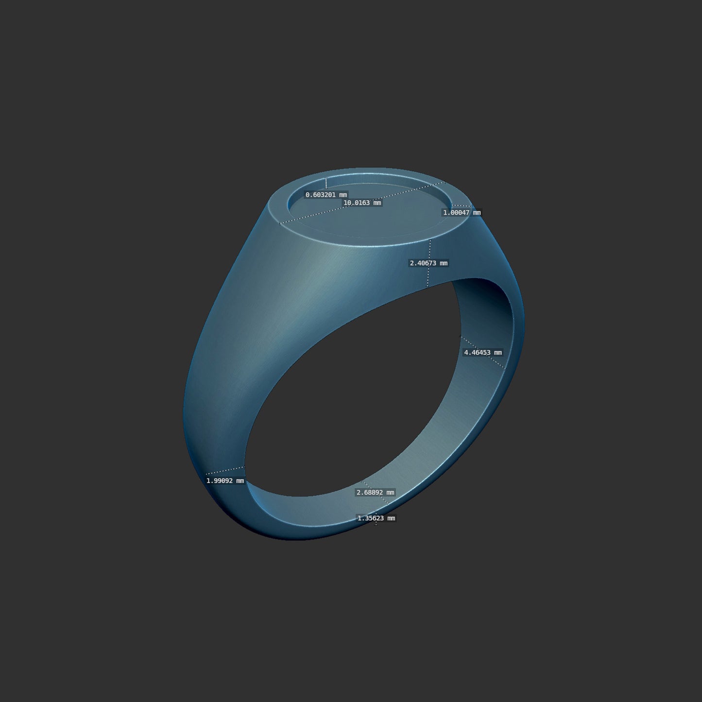 10mm Recessed Round Signet Ring 3d Model