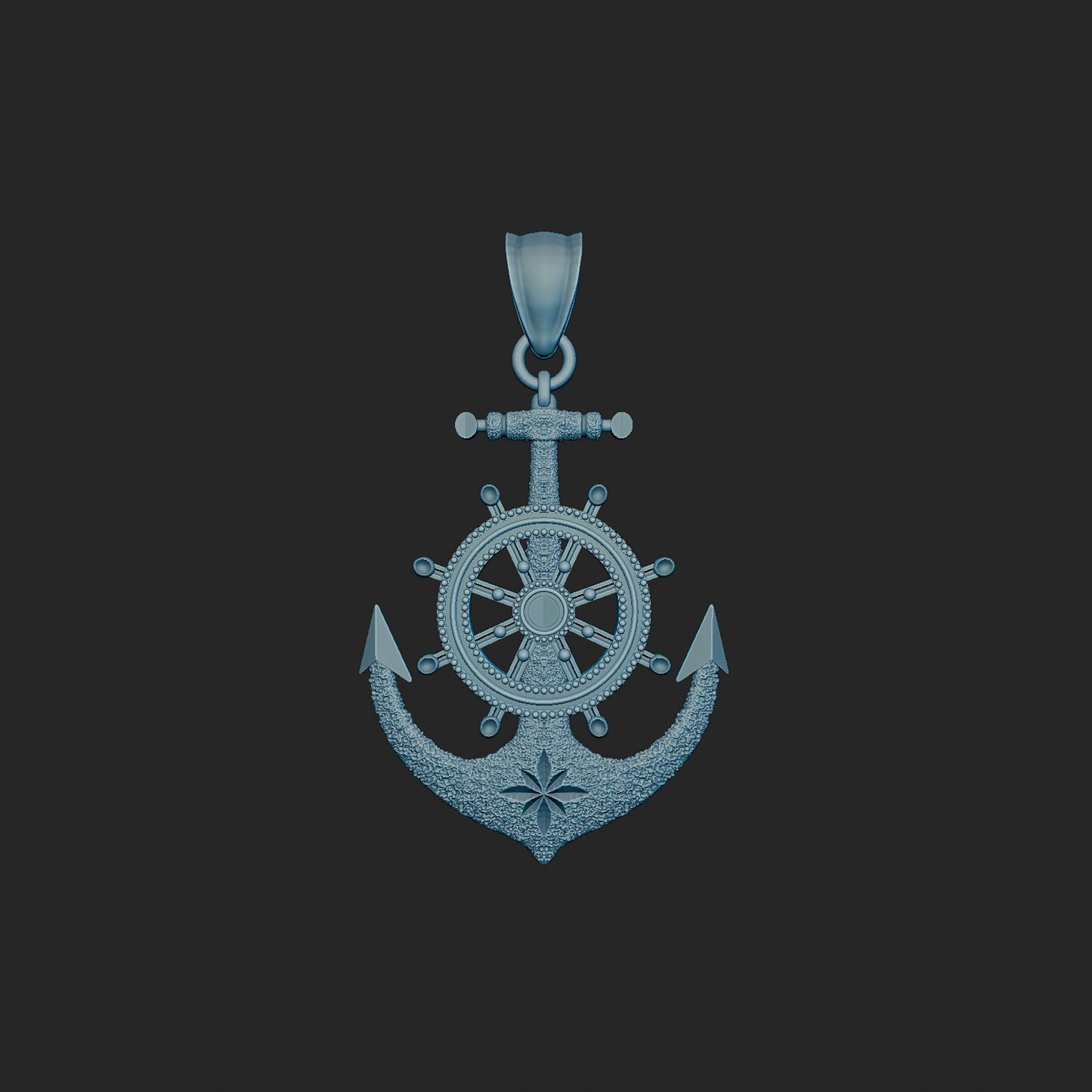 14k Yellow Gold Texture Ship Anchor Pendant