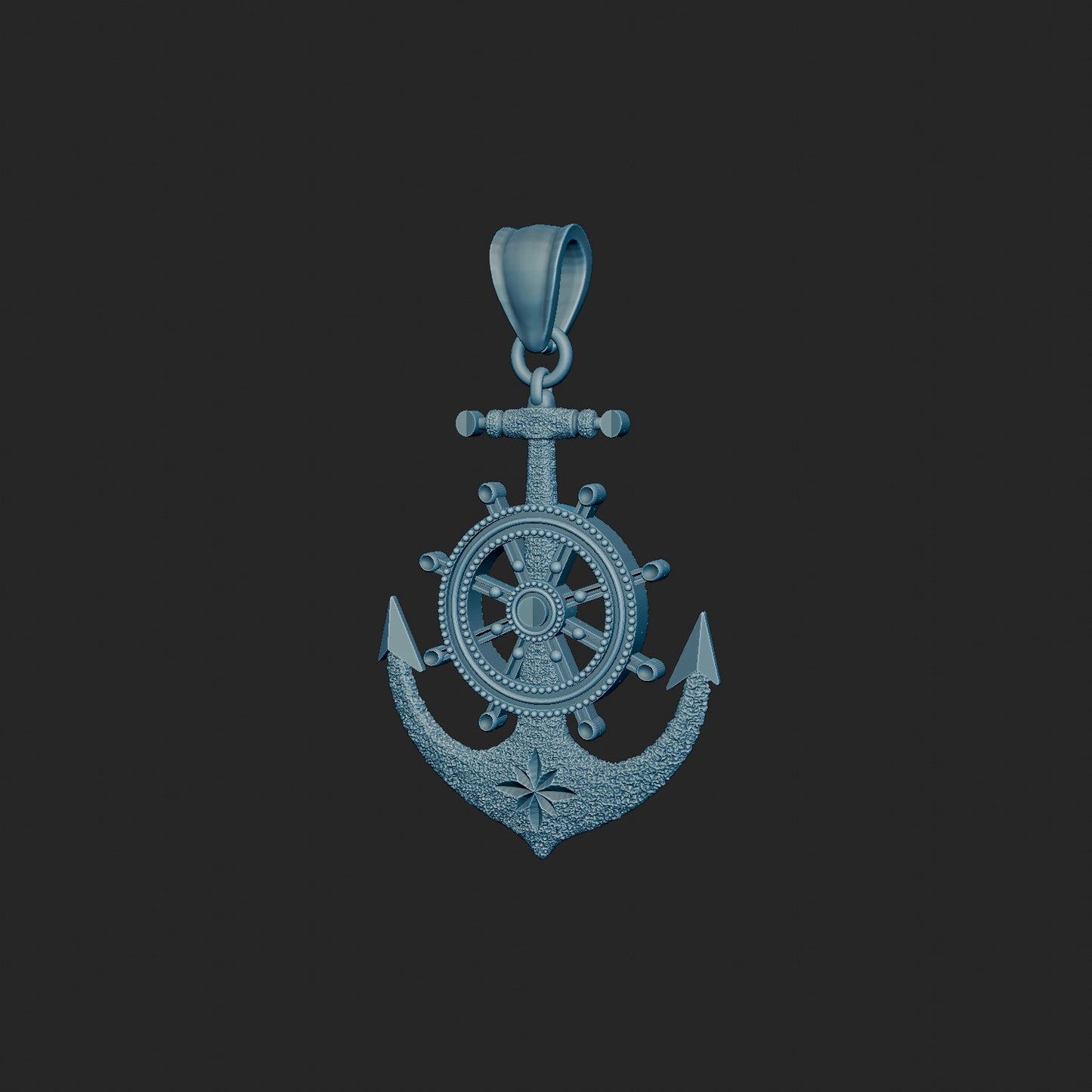 14k Yellow Gold Texture Ship Anchor Pendant