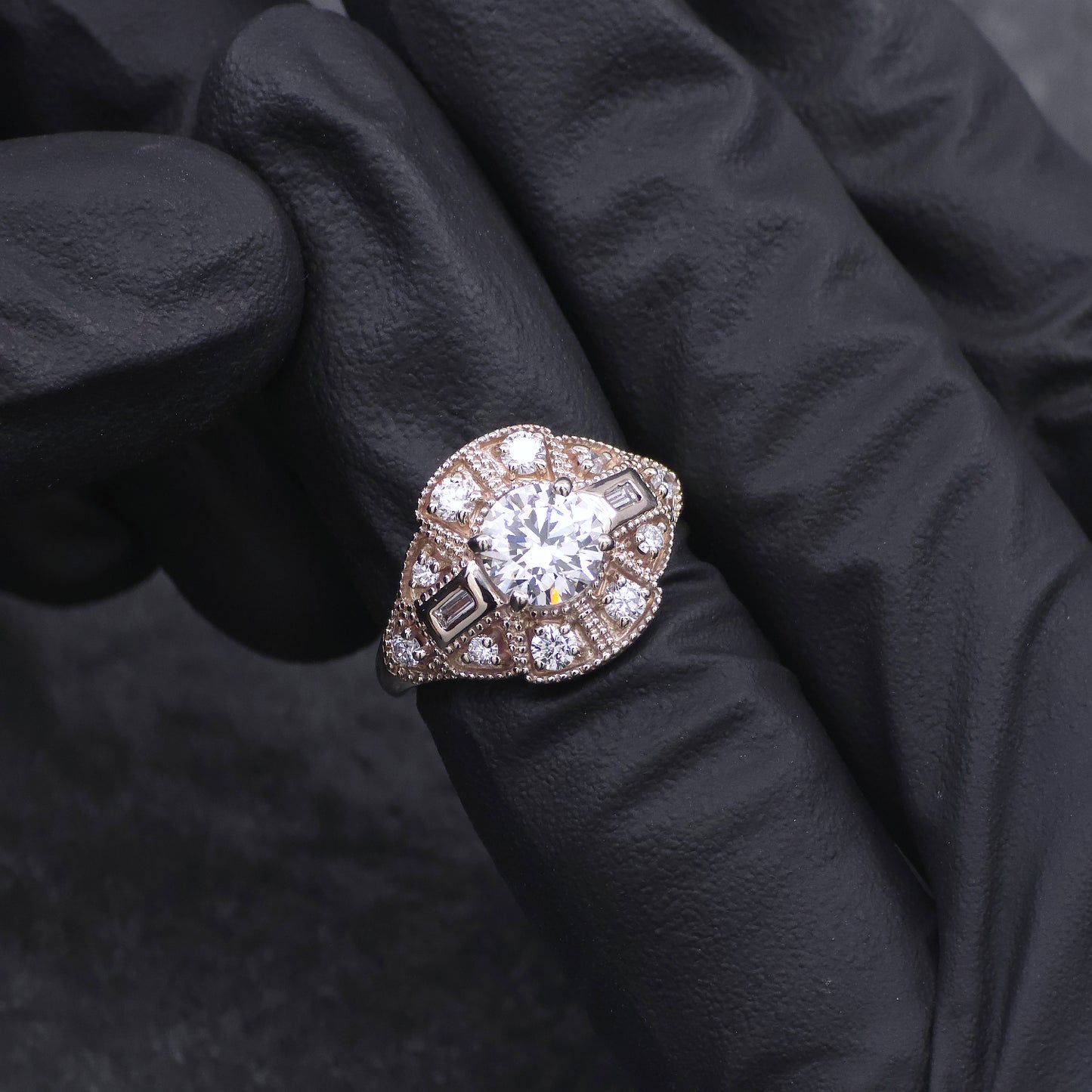 Custom Made 14k Yellow Gold Diamond Antique Style Ring