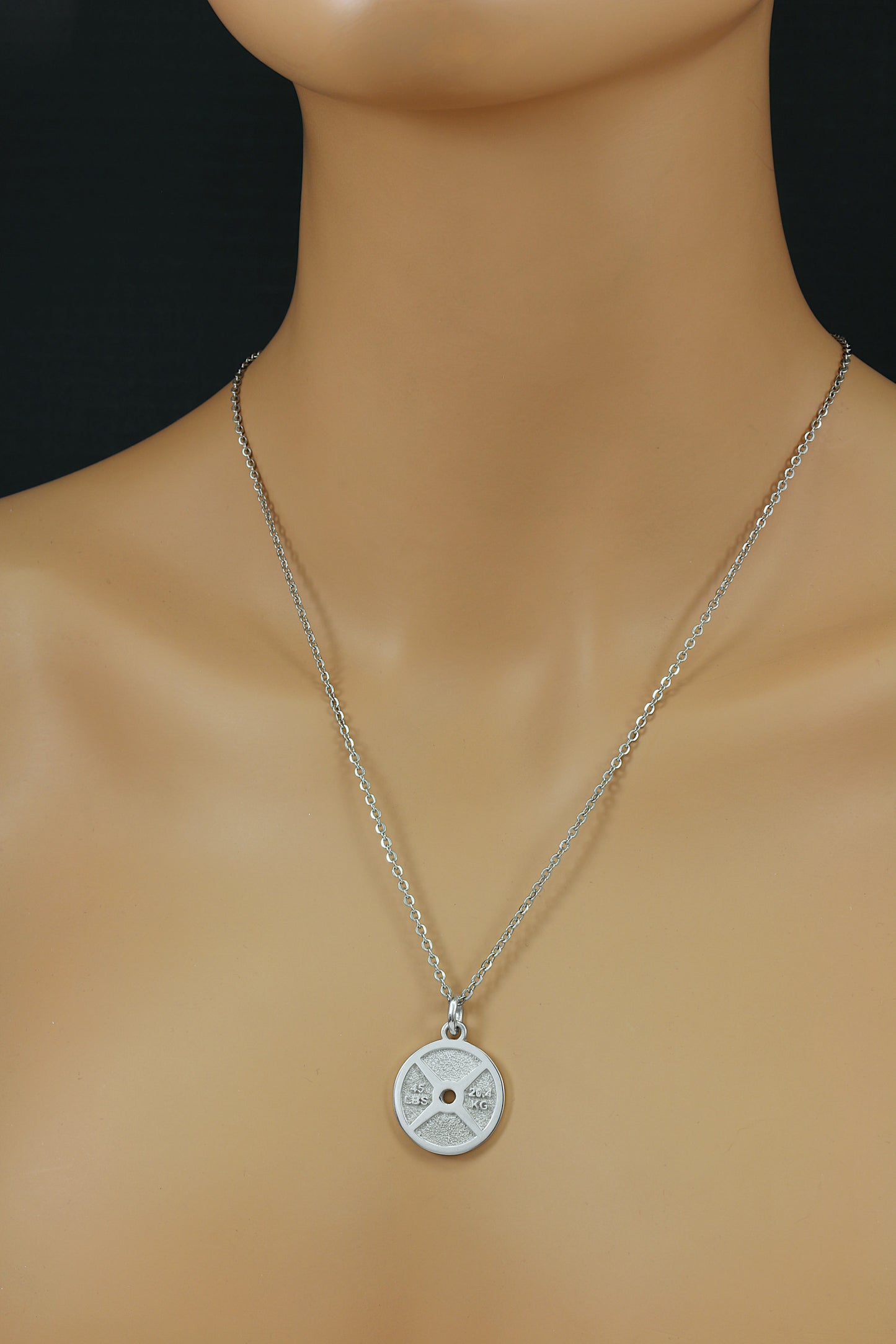 .925 Sterling Silver Barbell Weight Necklace With 22" Hypoallergenic Cable Chain Necklace