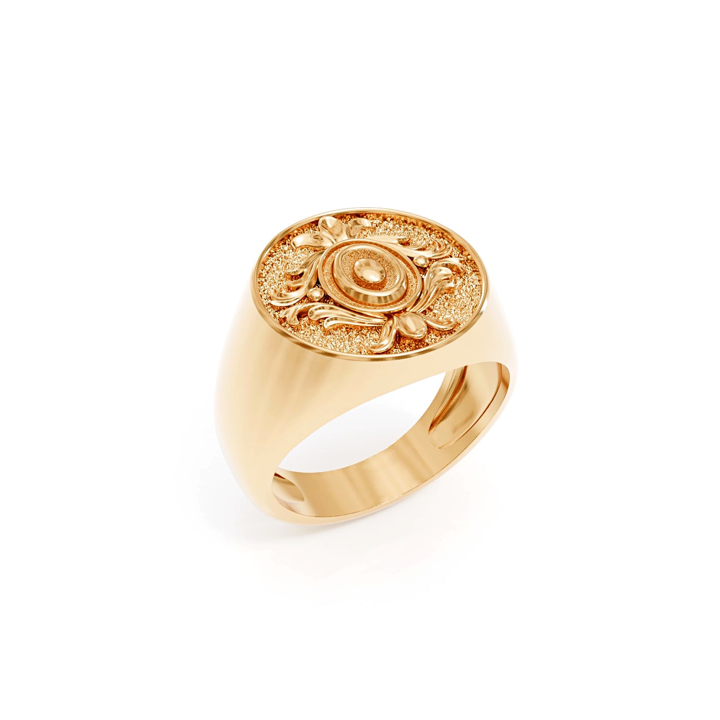 Textured Scroll Work Unisex Signet Ring 3d Model