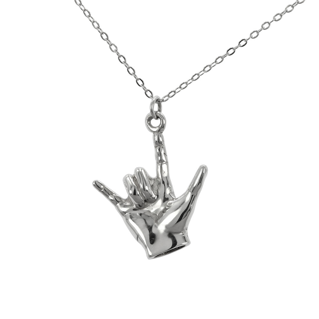 925 Sterling Silver I Love You Sign Language Pendant With 22" Hypoallergenic Cable Chain Necklace