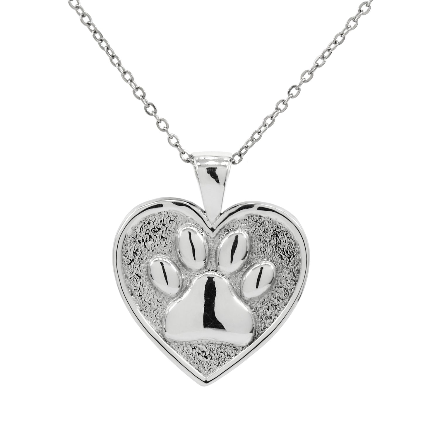 925 Sterling Silver Cat or Dog Paw Print Pendant With 22" Hypoallergenic Cable Chain Necklace
