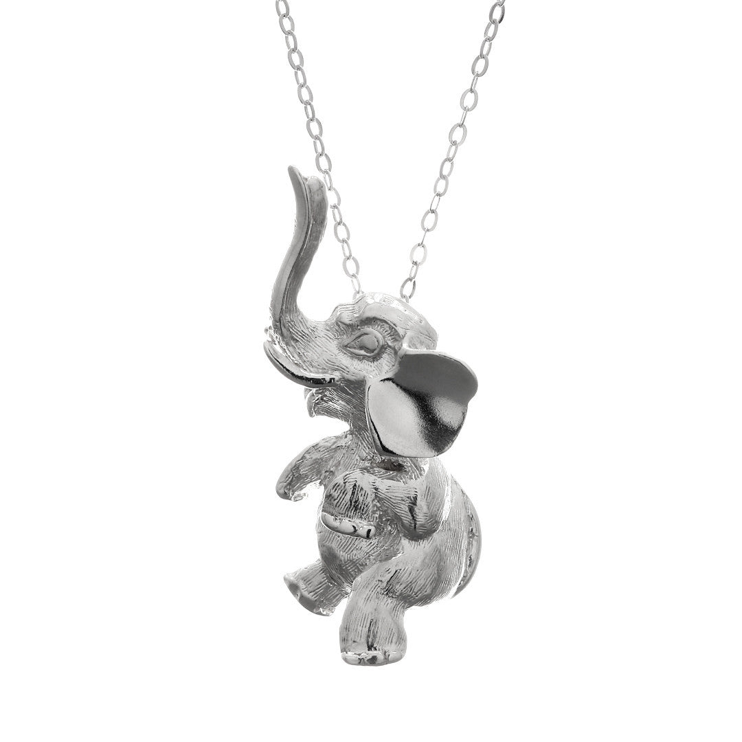 .925 Sterling Silver Circus Elephant Necklace With 22" Hypoallergenic Cable Chain Necklace