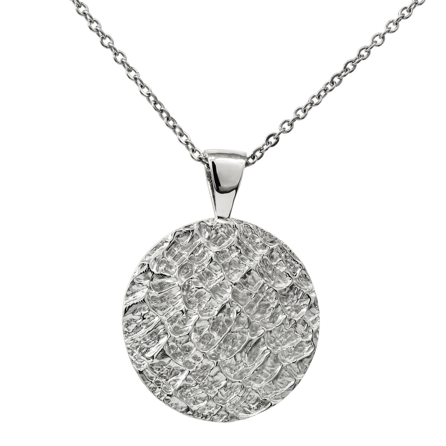 Wave Pattern Textured Disc Pendant (Double Sided / Reversible) With 22" Hypoallergenic Cable Chain Necklace