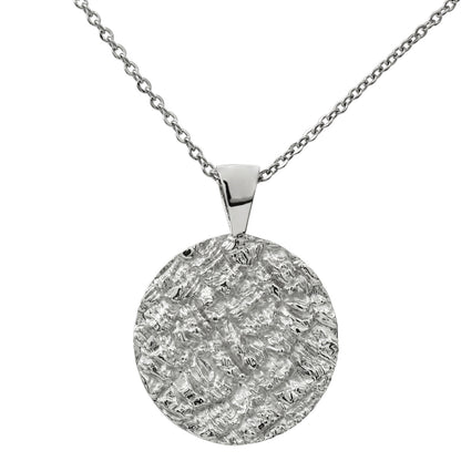Wave Pattern Textured Disc Pendant (Double Sided / Reversible) With 22" Hypoallergenic Cable Chain Necklace