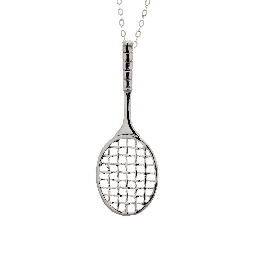 925 Sterling Silver Tennis Racket Necklace With 22" Hypoallergenic Cable Chain Necklace