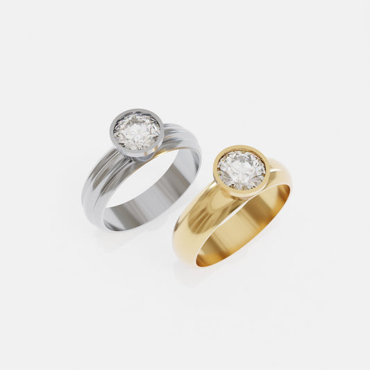 Bezel Set Round Gemstone or Diamond Solitaire Ring Decorative or Plain 3d Model
