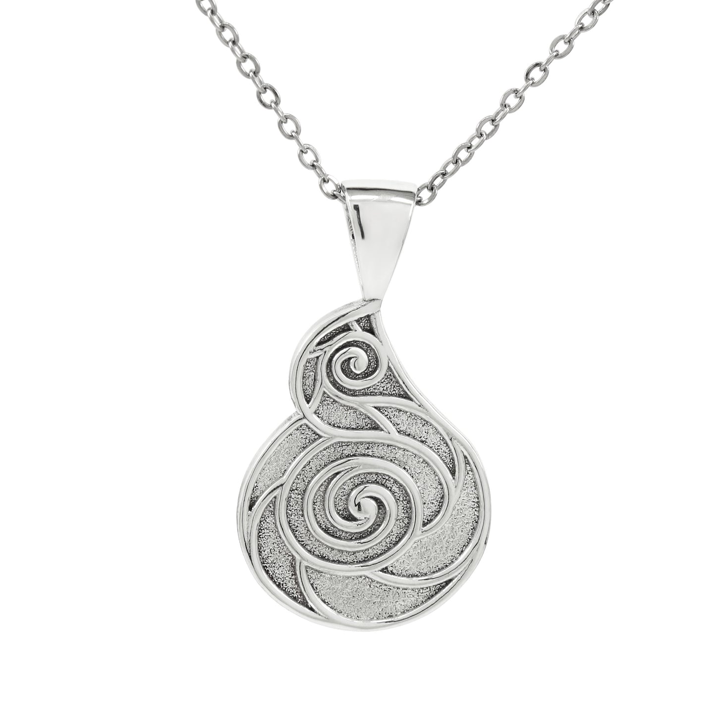 925 Sterling Silver Abstract Teardrop and Circular Textured Scroll Pendant With 22" Hypoallergenic Cable Chain Necklace