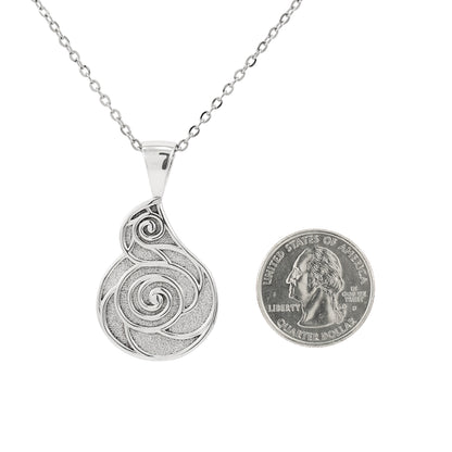925 Sterling Silver Abstract Teardrop and Circular Textured Scroll Pendant With 22" Hypoallergenic Cable Chain Necklace
