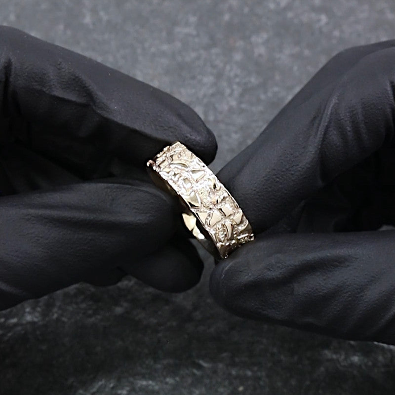 Custom 14k Yellow Gold Mans Nugget Pattern Ring