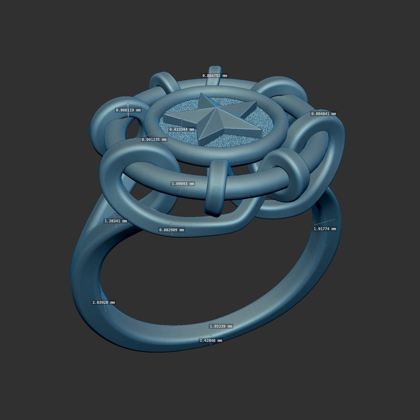 Free Form Textured Wrapping Ring With Star Insert 3d Model