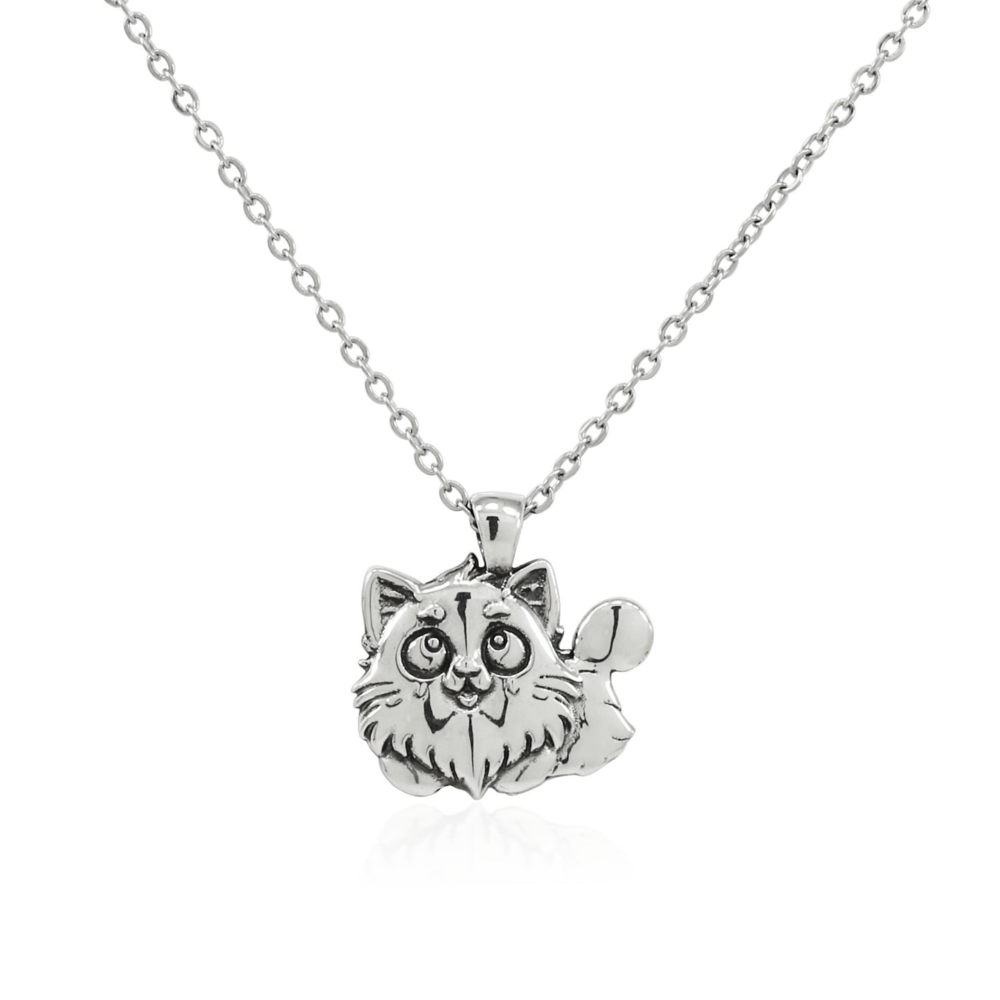 925 Sterling Silver Happy Cat Pendant With 22" Hypoallergenic Cable Chain Necklace