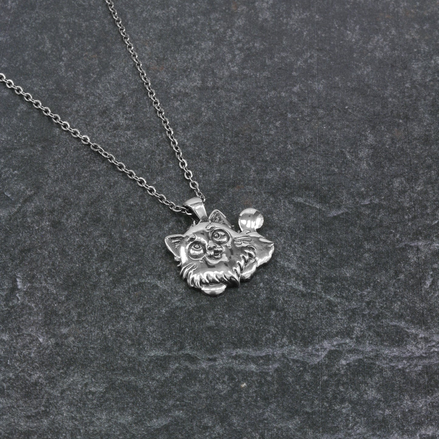 925 Sterling Silver Happy Cat Pendant With 22" Hypoallergenic Cable Chain Necklace