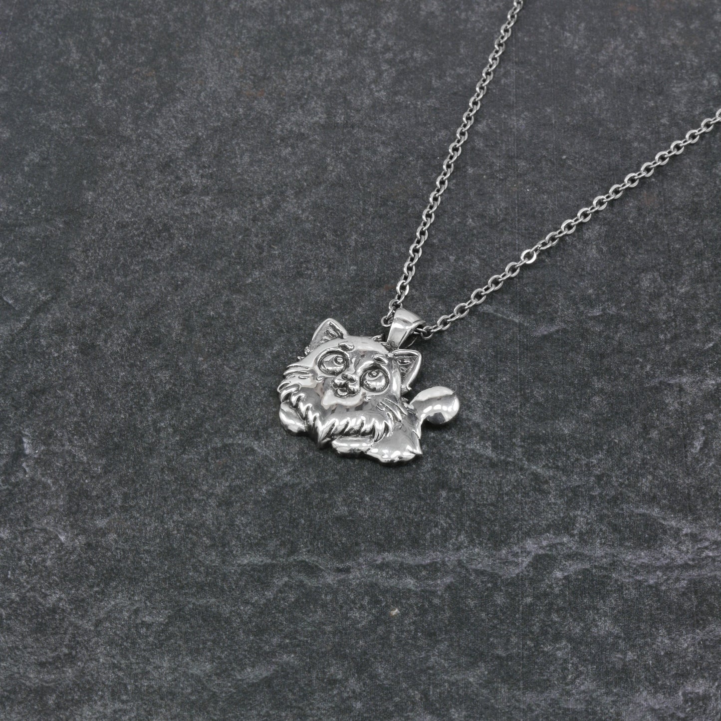 925 Sterling Silver Happy Cat Pendant With 22" Hypoallergenic Cable Chain Necklace