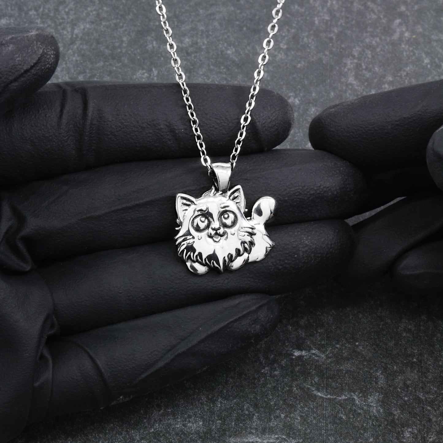 925 Sterling Silver Happy Cat Pendant With 22" Hypoallergenic Cable Chain Necklace