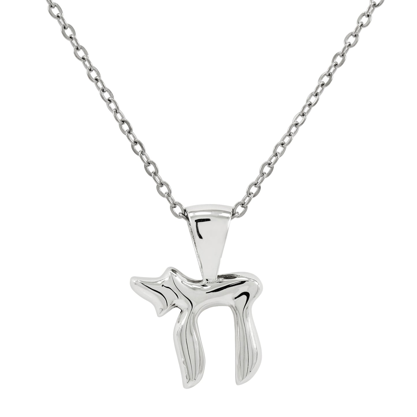 .925 Sterling Silver Chai Symbol (Jewish) Necklace With 22" Hypoallergenic Cable Chain Necklace