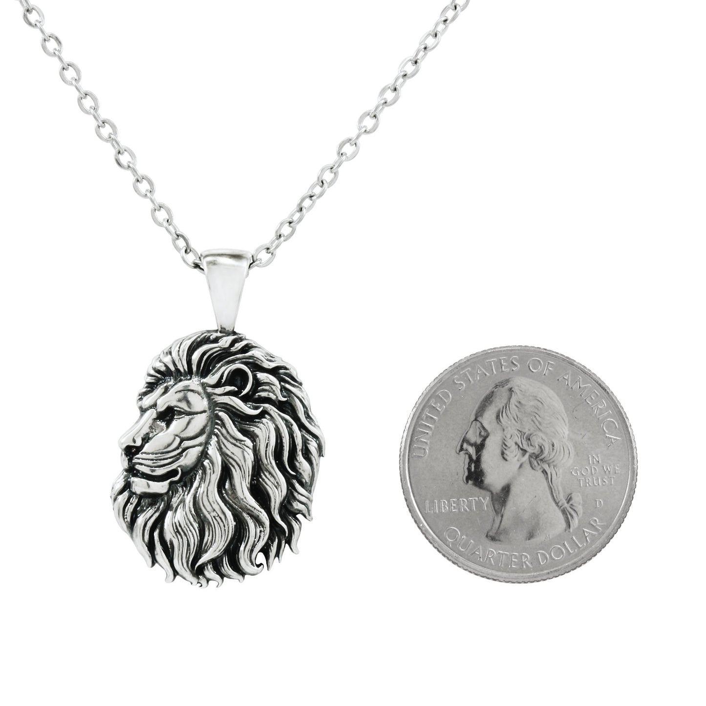 925 Sterling Silver Lion Pendant With 22" Hypoallergenic Cable Chain Necklace