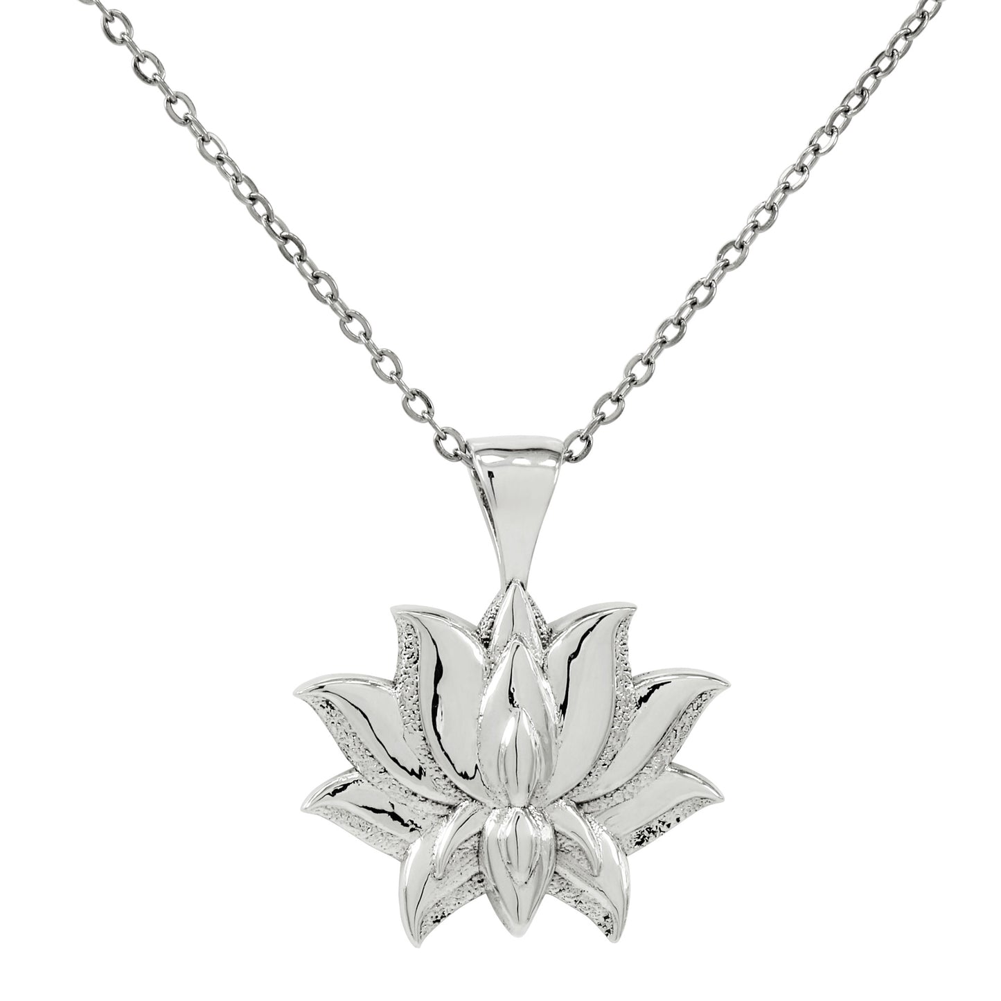 925 Sterling Silver Lotus Flower Pendant With With 22" Hypoallergenic Cable Chain Necklace