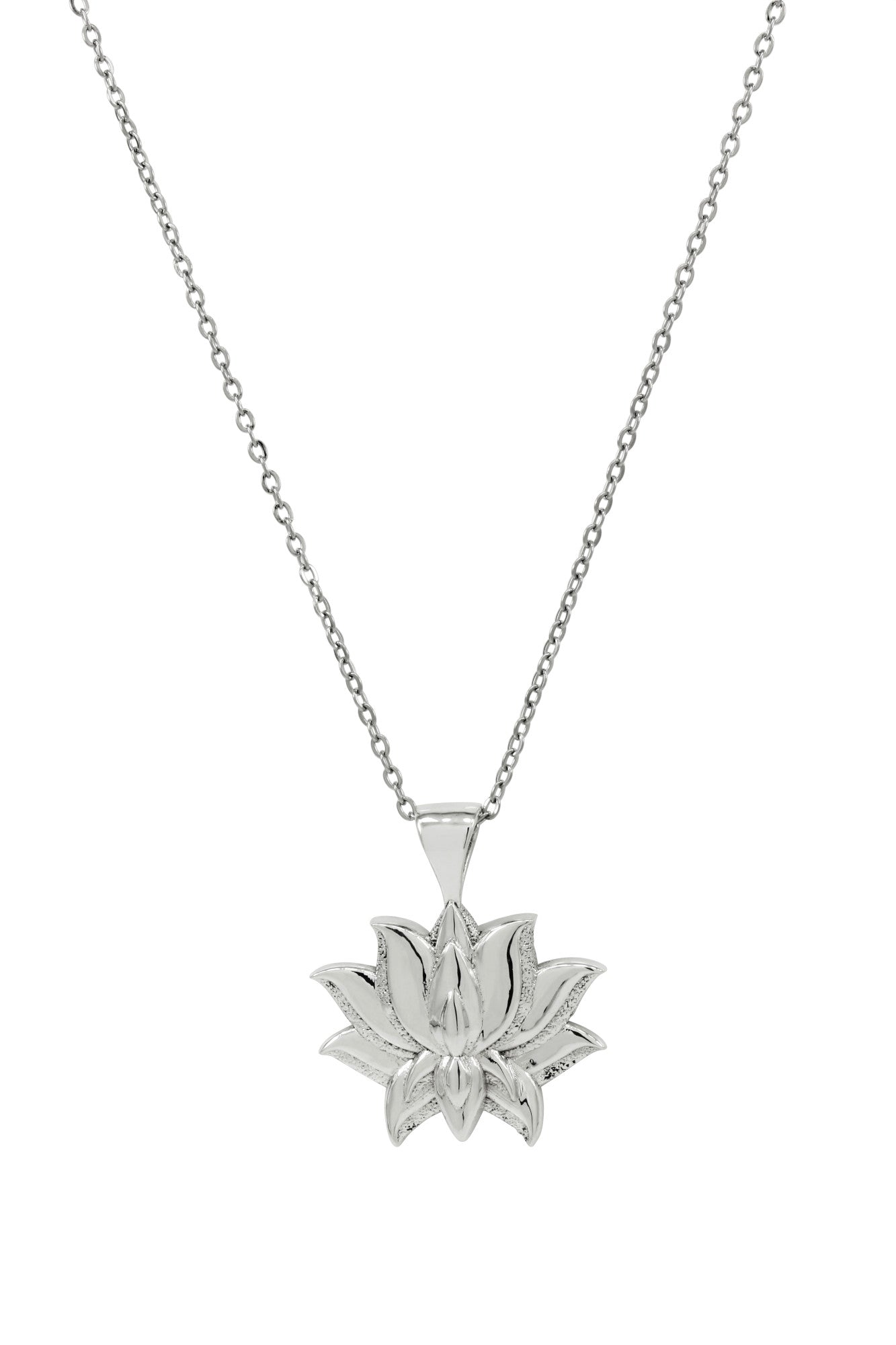 925 Sterling Silver Lotus Flower Pendant With With 22" Hypoallergenic Cable Chain Necklace