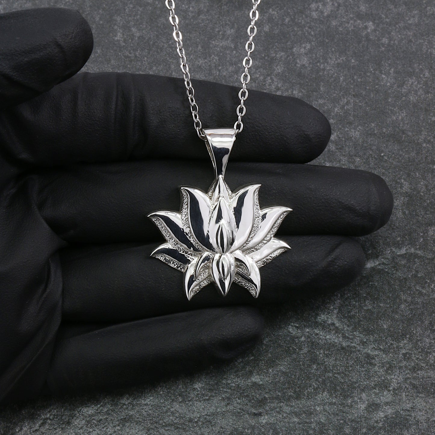 925 Sterling Silver Lotus Flower Pendant With With 22" Hypoallergenic Cable Chain Necklace