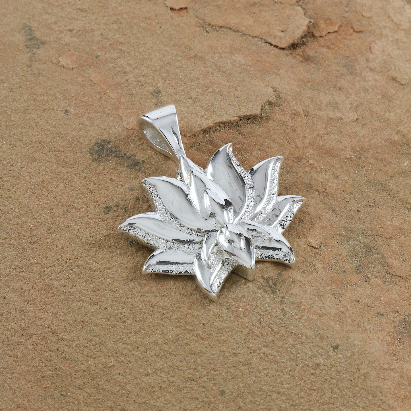 925 Sterling Silver Lotus Flower Pendant With With 22" Hypoallergenic Cable Chain Necklace