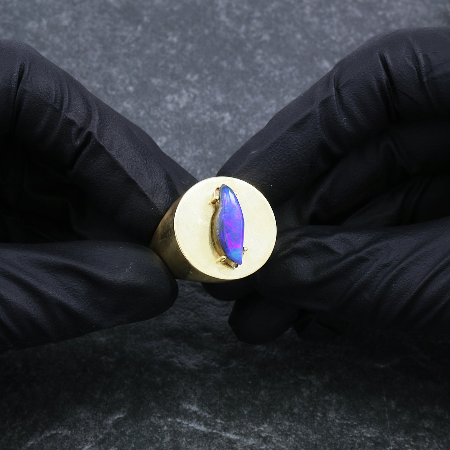 Custom Made Man's Signet Ring For Unique Opal Stone