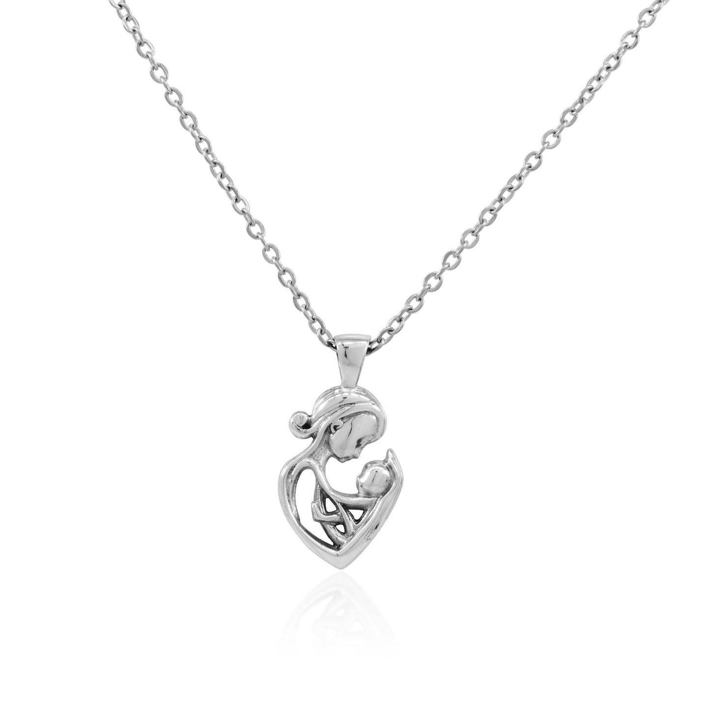 925 Sterling Silver Mother's Embrace Pendant With 22" Hypoallergenic Cable Chain Necklace