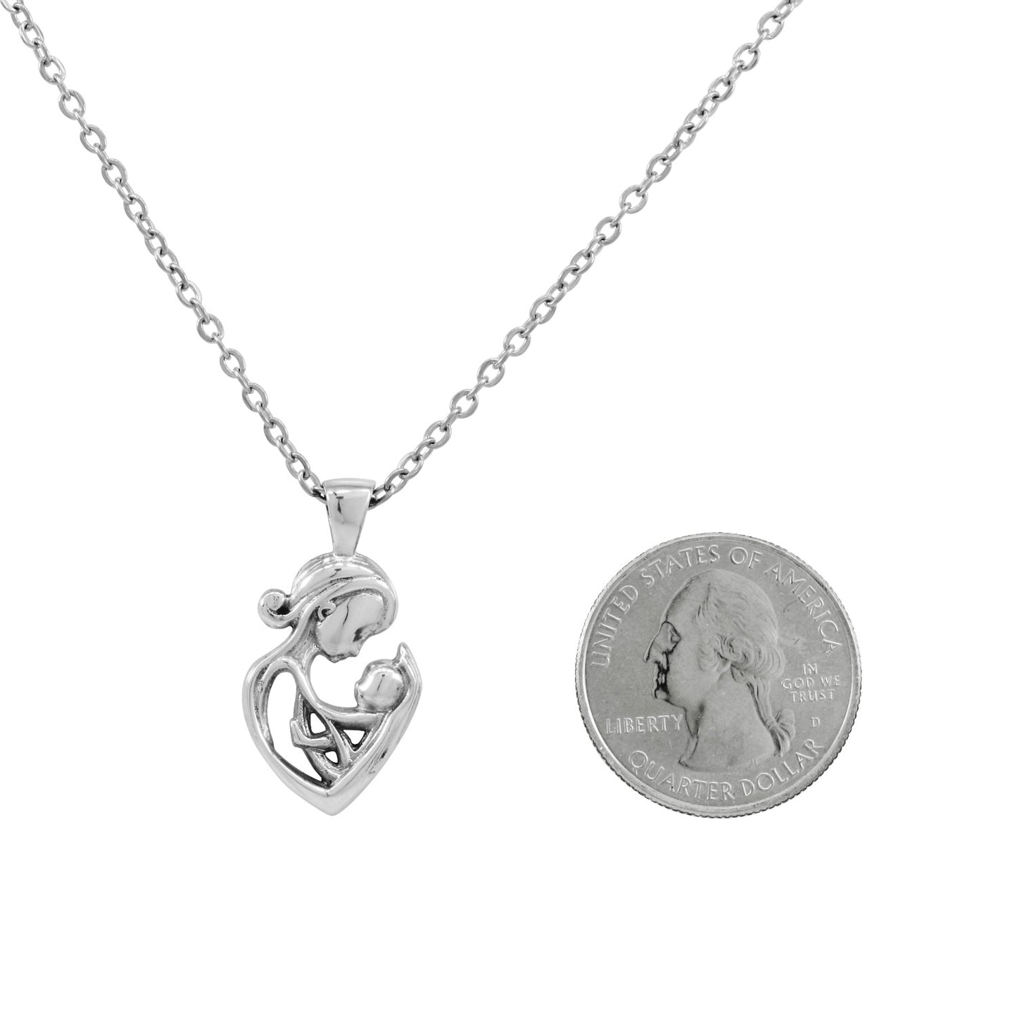 925 Sterling Silver Mother's Embrace Pendant With 22" Hypoallergenic Cable Chain Necklace