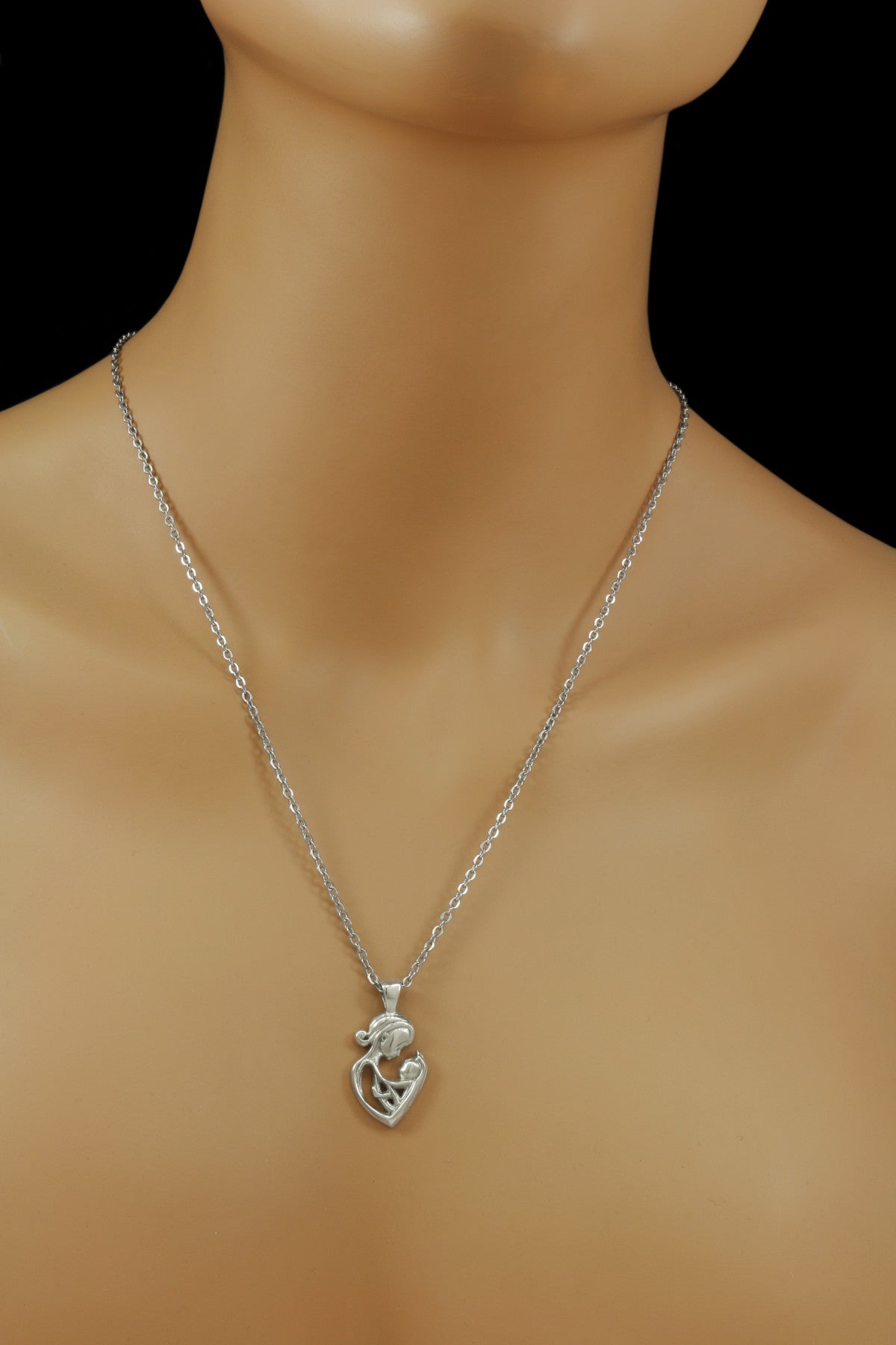 925 Sterling Silver Mother's Embrace Pendant With 22" Hypoallergenic Cable Chain Necklace