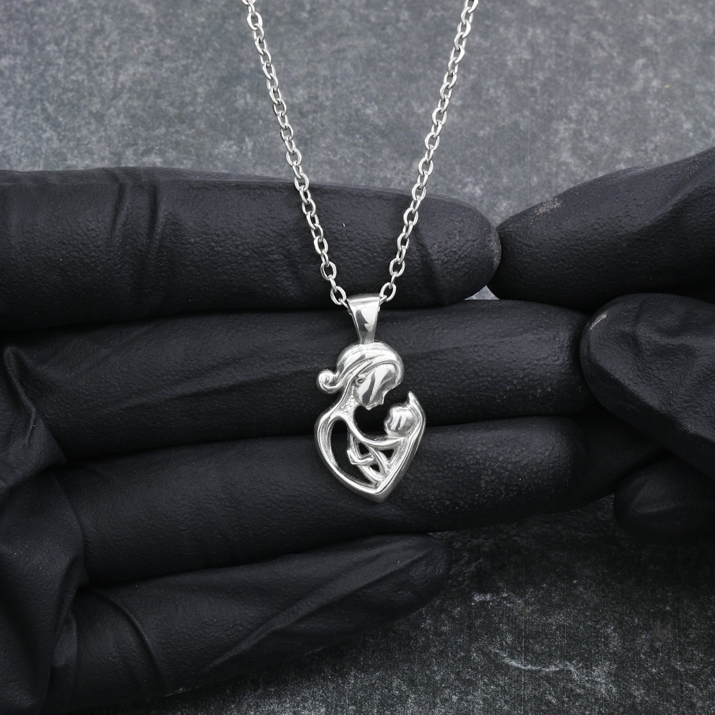 925 Sterling Silver Mother's Embrace Pendant With 22" Hypoallergenic Cable Chain Necklace