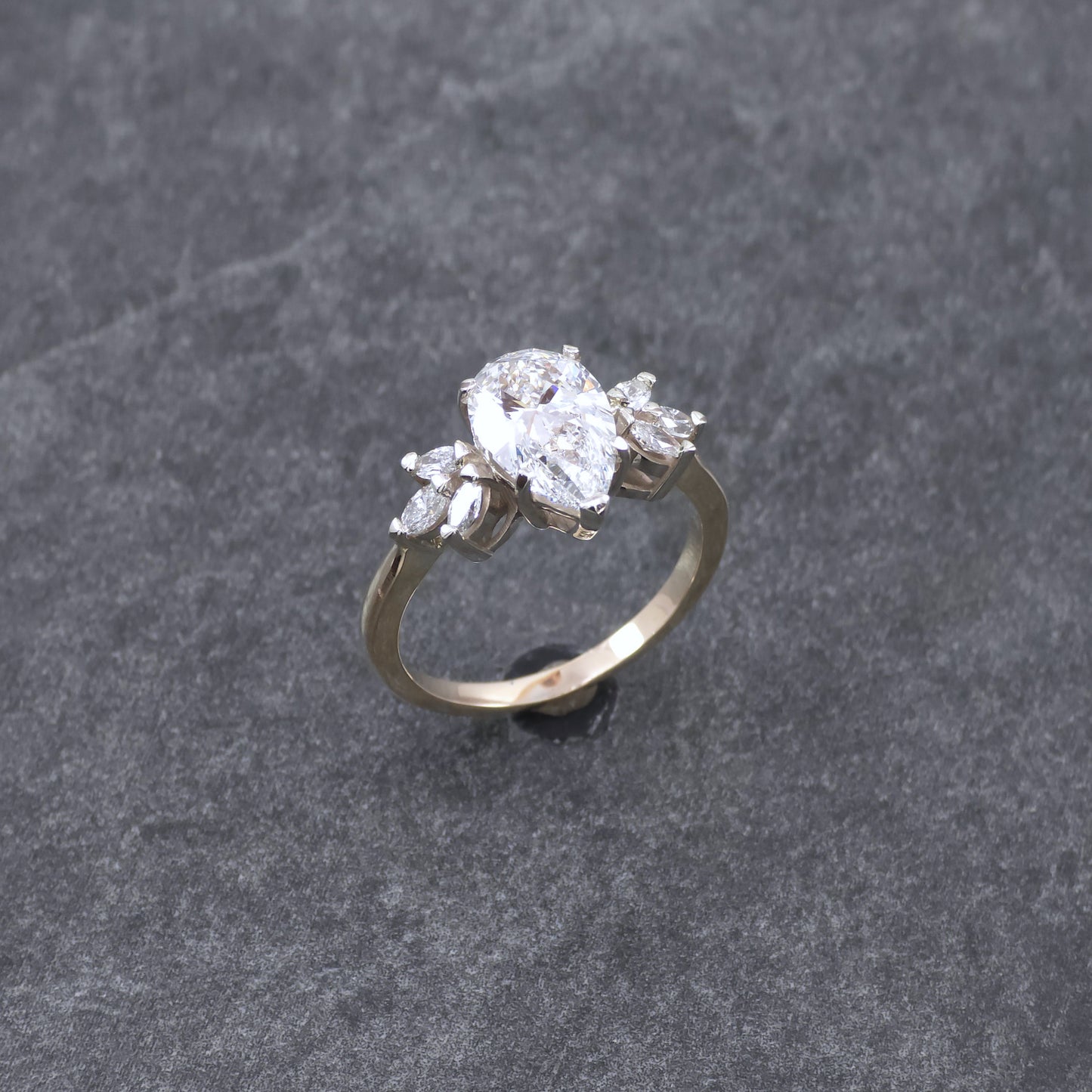 14k Yellow Gold Pear and Marquise Custom Made Engagement Ring