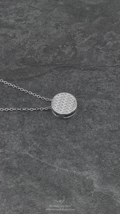 925 Sterling Silver Circular Weave Pattern Slide Pendant With 22" Hypoallergenic Cable Chain Necklace