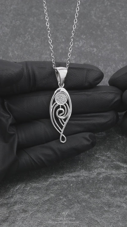 925 Sterling Silver Abstract Teardrop Spiral Scroll Pendant With 22" Hypoallergenic Cable Chain Necklace