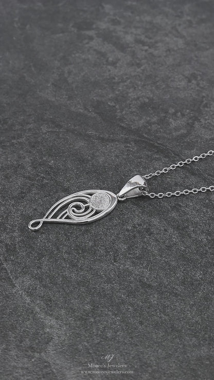925 Sterling Silver Abstract Teardrop Spiral Scroll Pendant With 22" Hypoallergenic Cable Chain Necklace