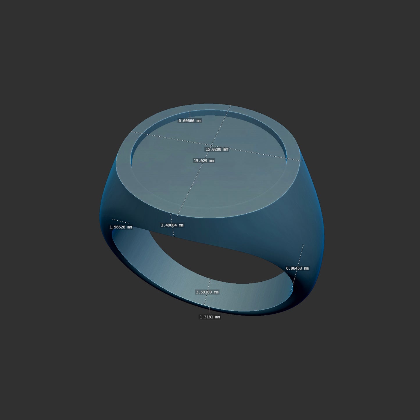 15mm Recessed Round Signet Ring 3d Model