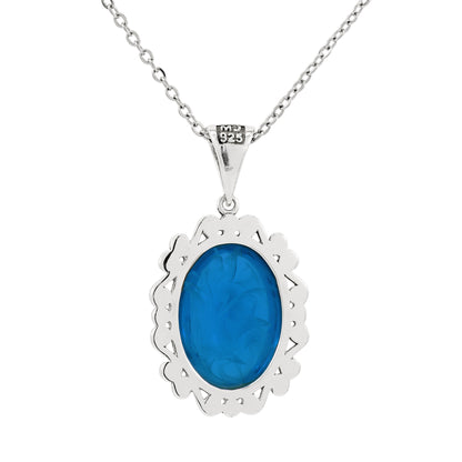 925 Sterling Silver Simulate Oval Cabochon Vintage Style Scroll Pendant With 22" Hypoallergenic Cable Chain Necklace