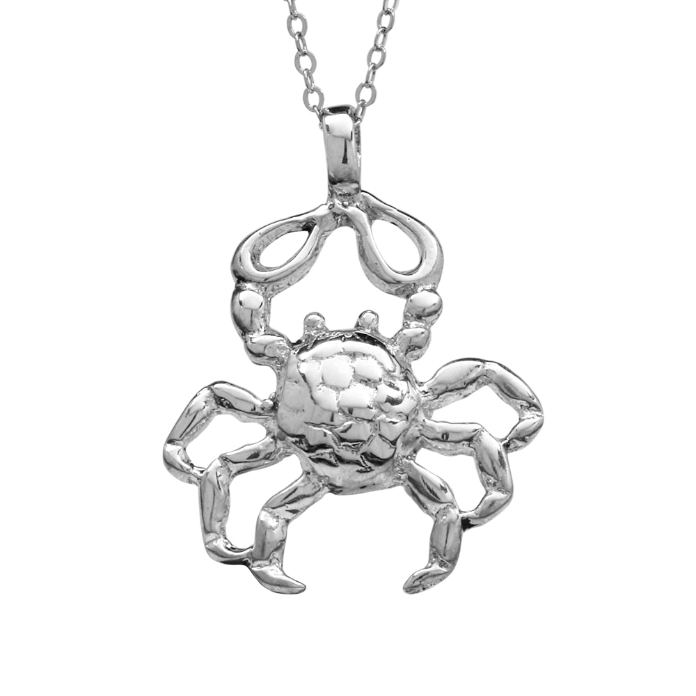 .925 Sterling Silver Crab Necklace With 22" Hypoallergenic Cable Chain Necklace