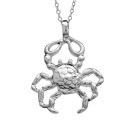 .925 Sterling Silver Crab Necklace With 22" Hypoallergenic Cable Chain Necklace