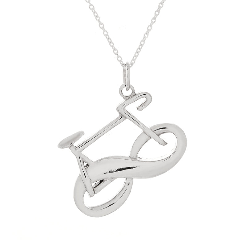 .925 Sterling Silver Eternity Bicycle Necklace With 22" Hypoallergenic Cable Chain Necklace