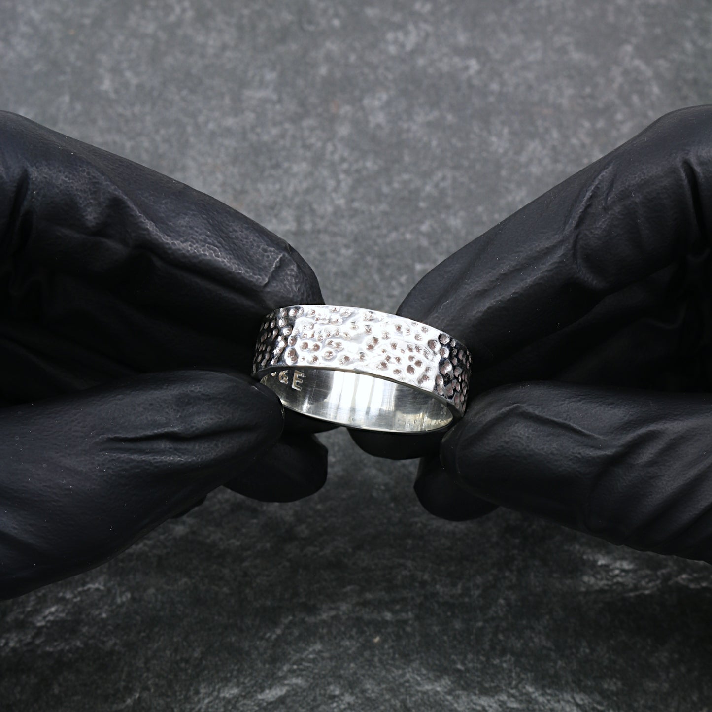 Sterling Silver Mans Hammer Finish Wedding Band Custom Made