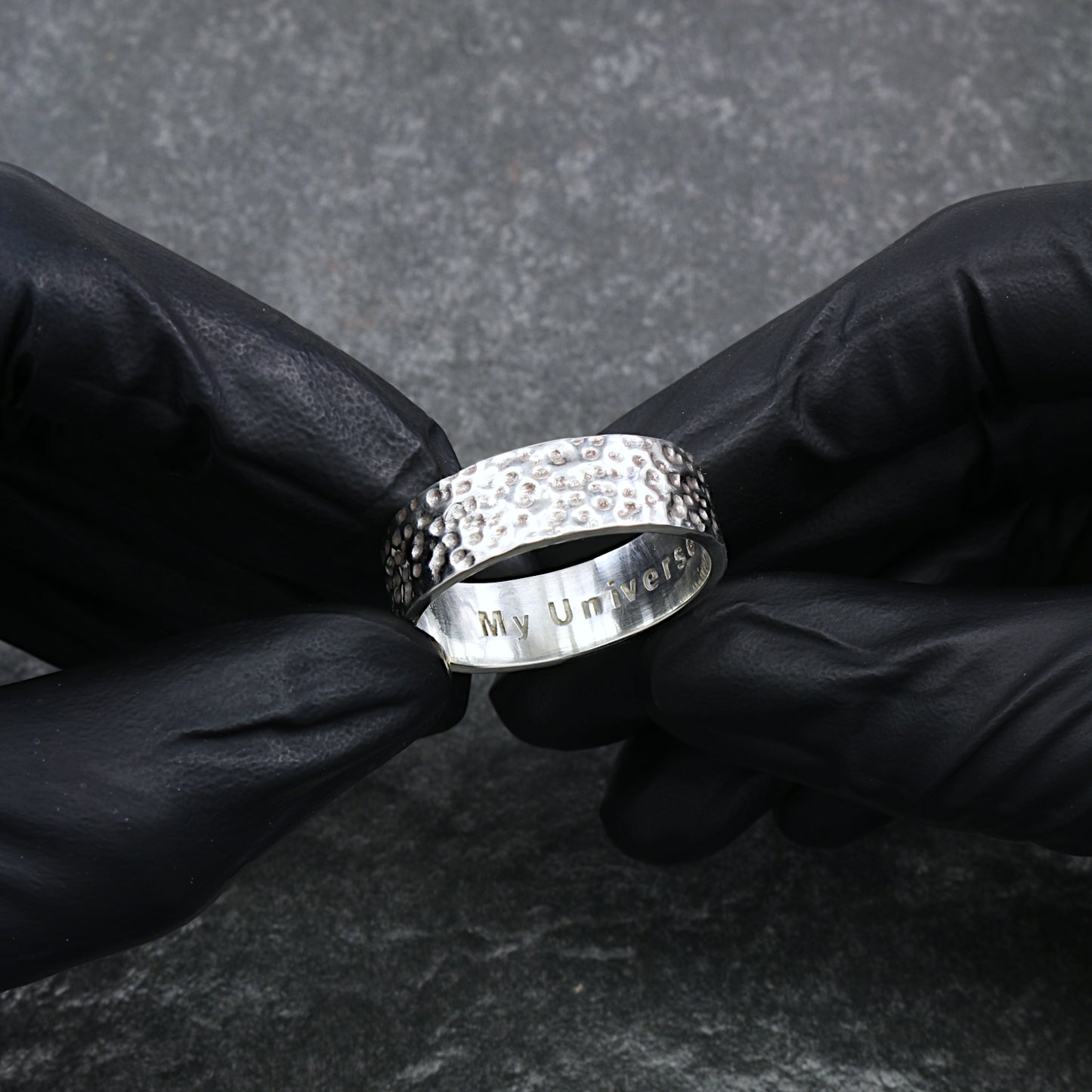 Sterling Silver Mans Hammer Finish Wedding Band Custom Made