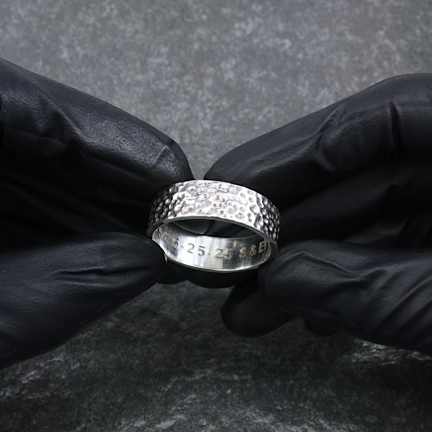 Sterling Silver Mans Hammer Finish Wedding Band Custom Made