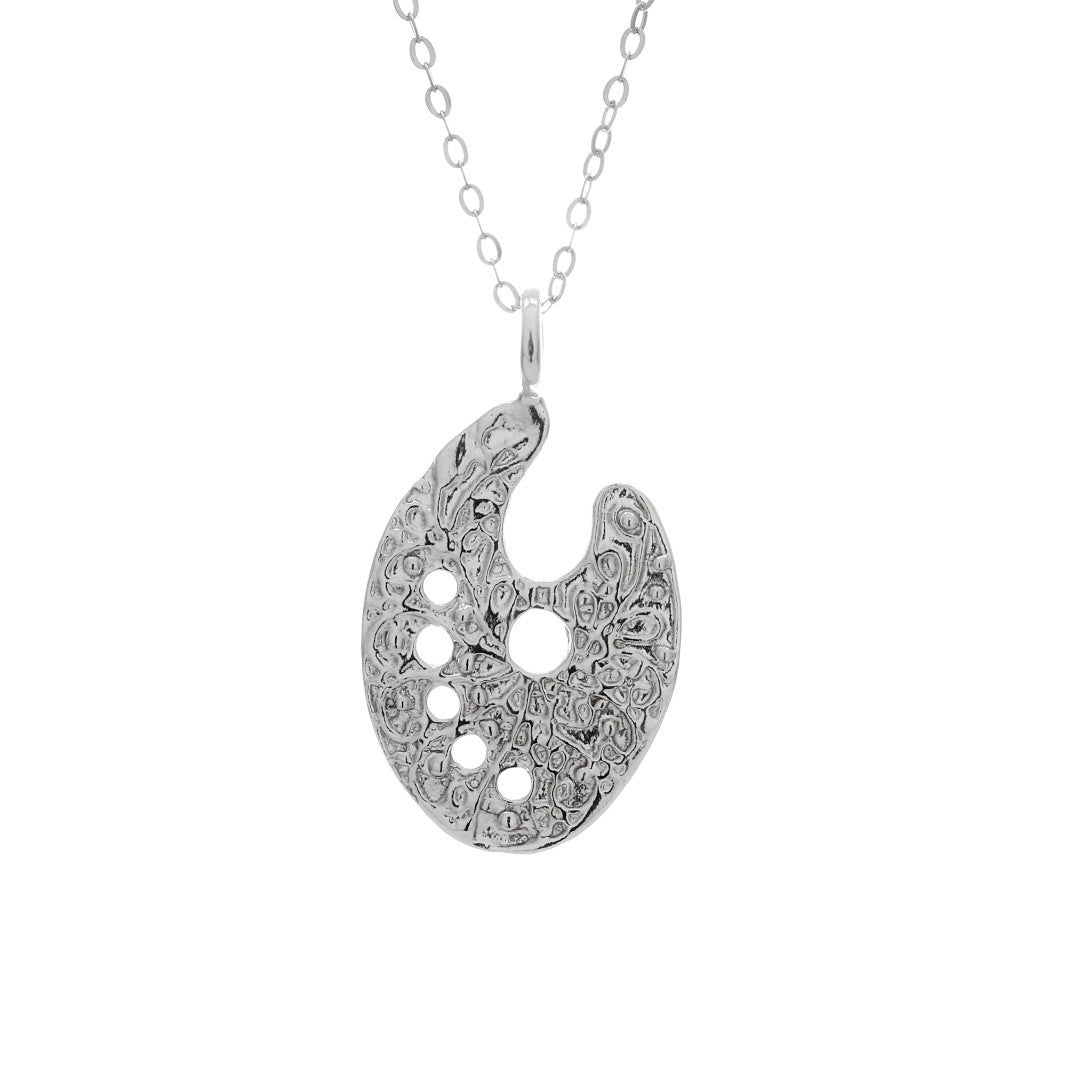 .925 Sterling Silver Painter's Pallet Pendant With 22" Hypoallergenic Cable Chain Necklace