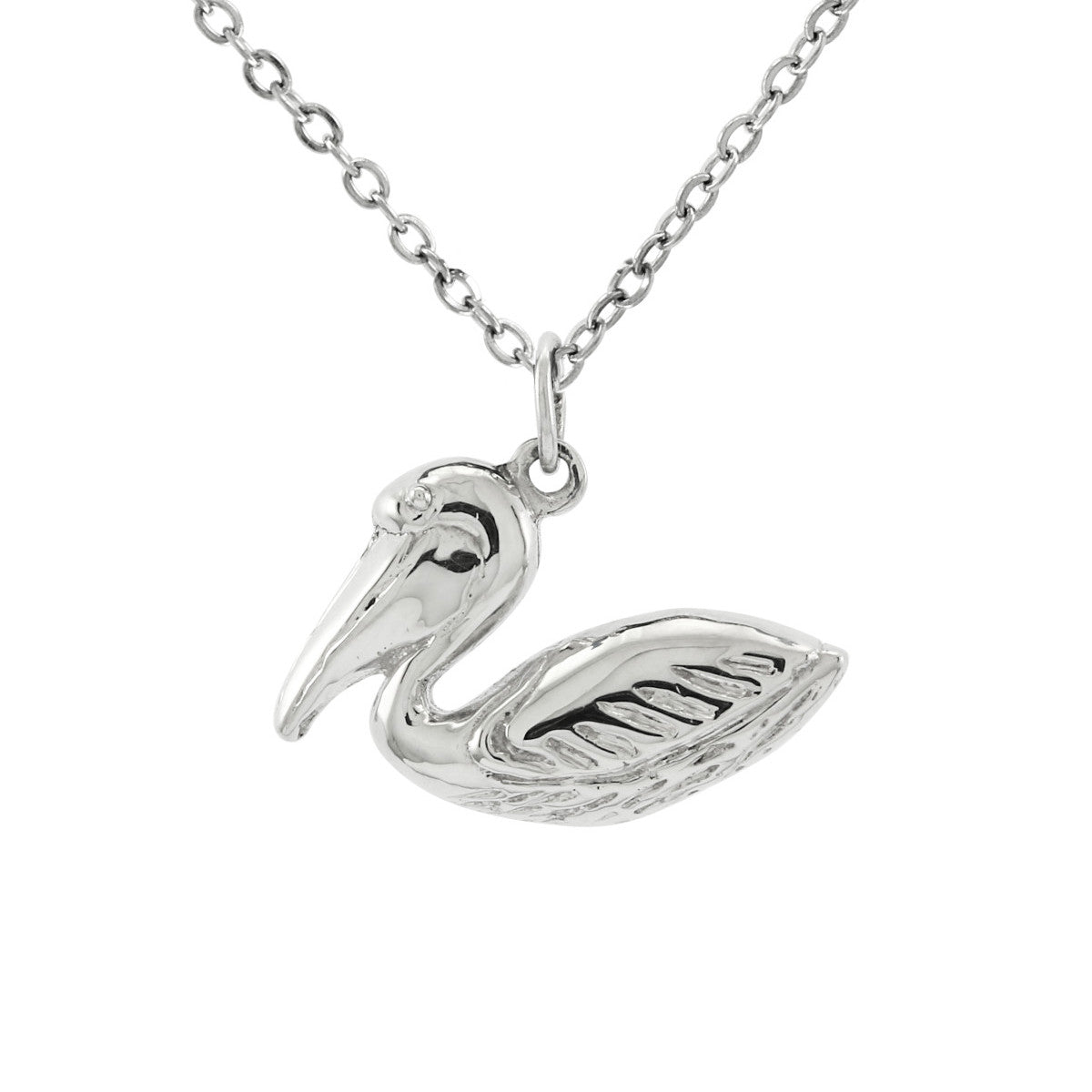 925 Sterling Silver Pelican Necklace With 22" Hypoallergenic Cable Chain Necklace