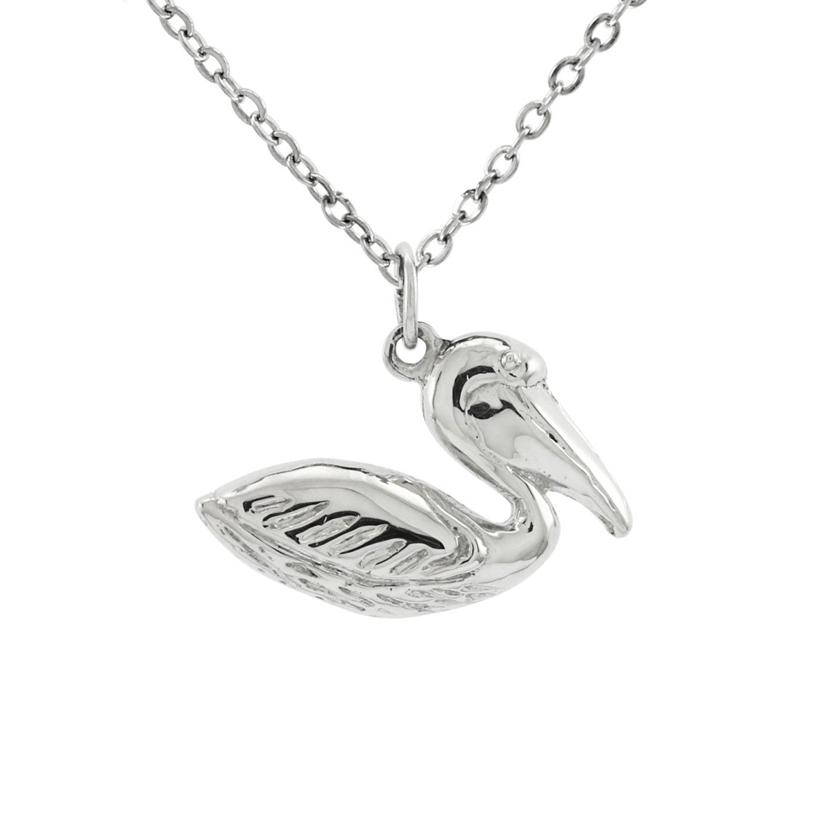 925 Sterling Silver Pelican Necklace With 22" Hypoallergenic Cable Chain Necklace