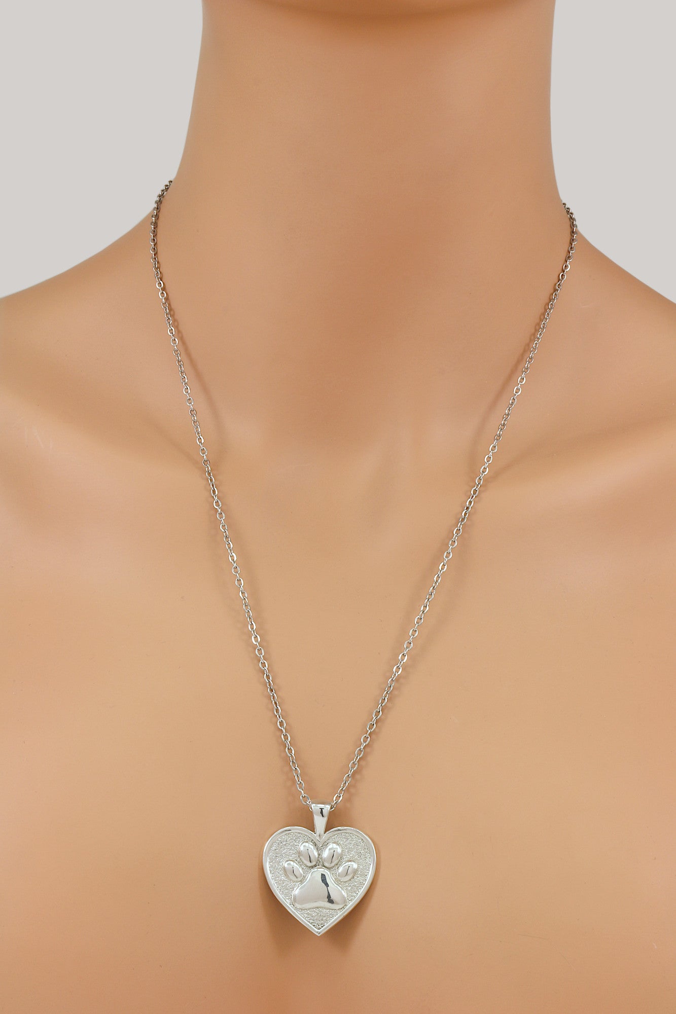 925 Sterling Silver Cat or Dog Paw Print Pendant With 22" Hypoallergenic Cable Chain Necklace