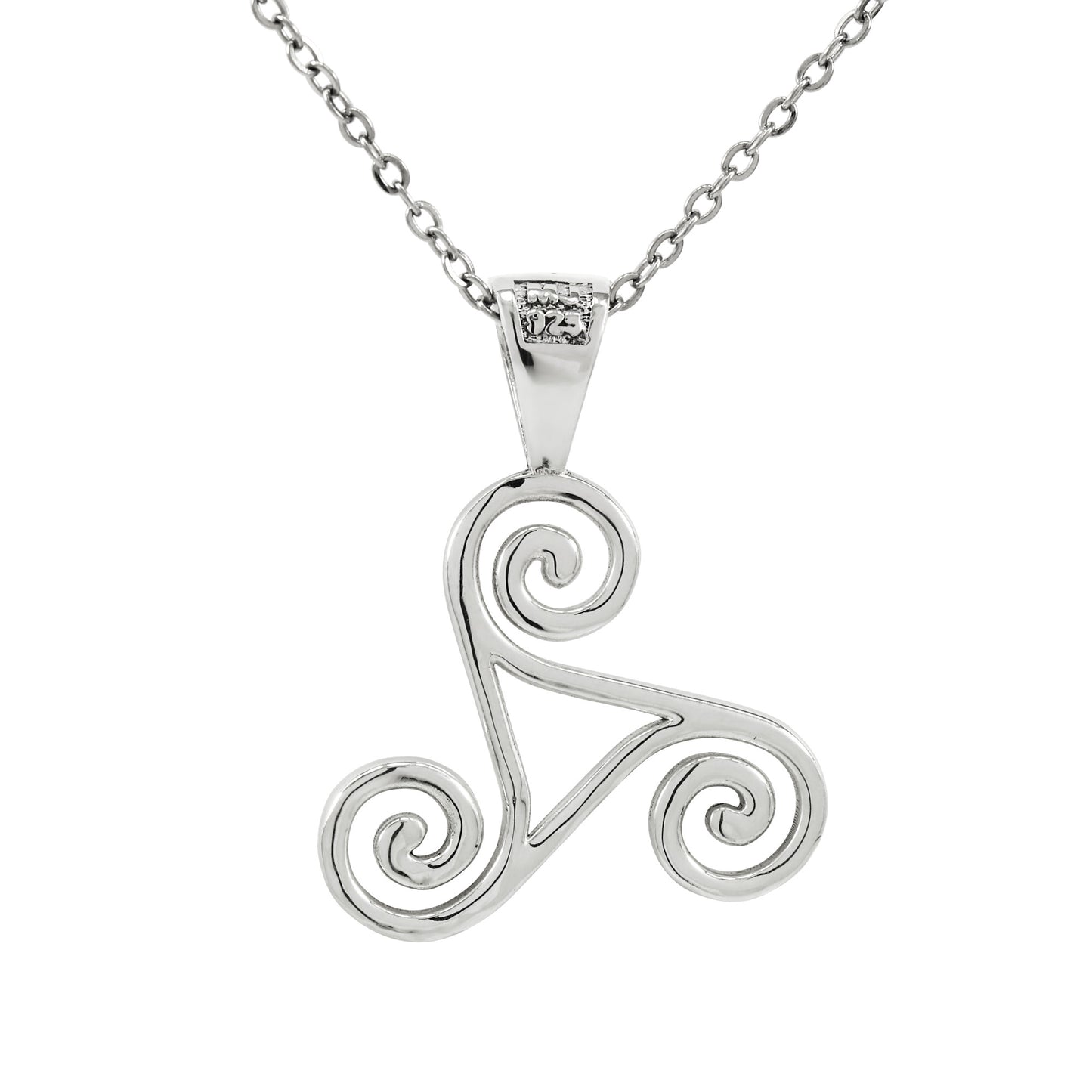 925 Sterling Silver Celtic Triskelion Pendant With 22" Hypoallergenic Cable Chain Necklace