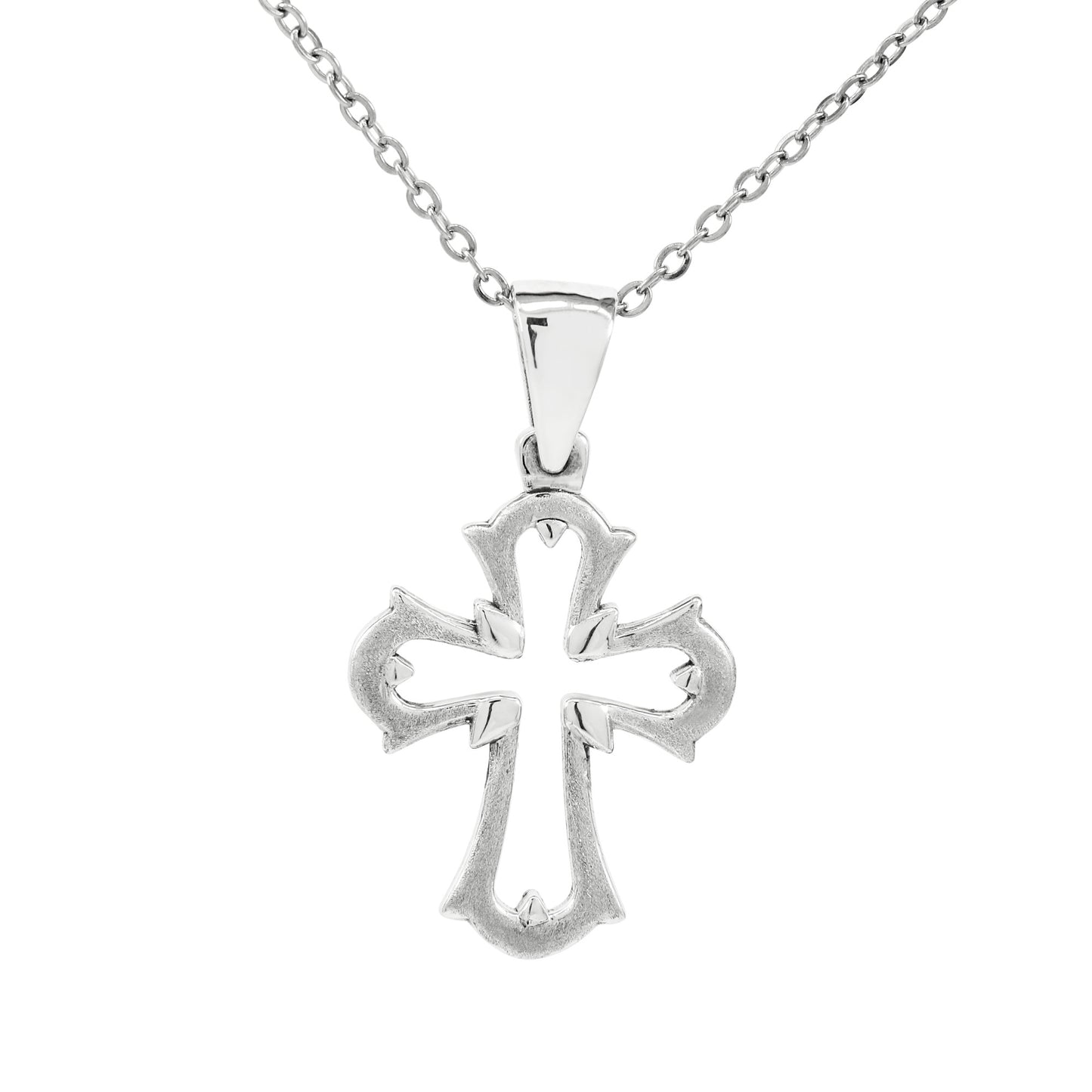 925 Sterling Silver High Cross Pendanrt With 22" Hypoallergenic Cable Chain Necklace